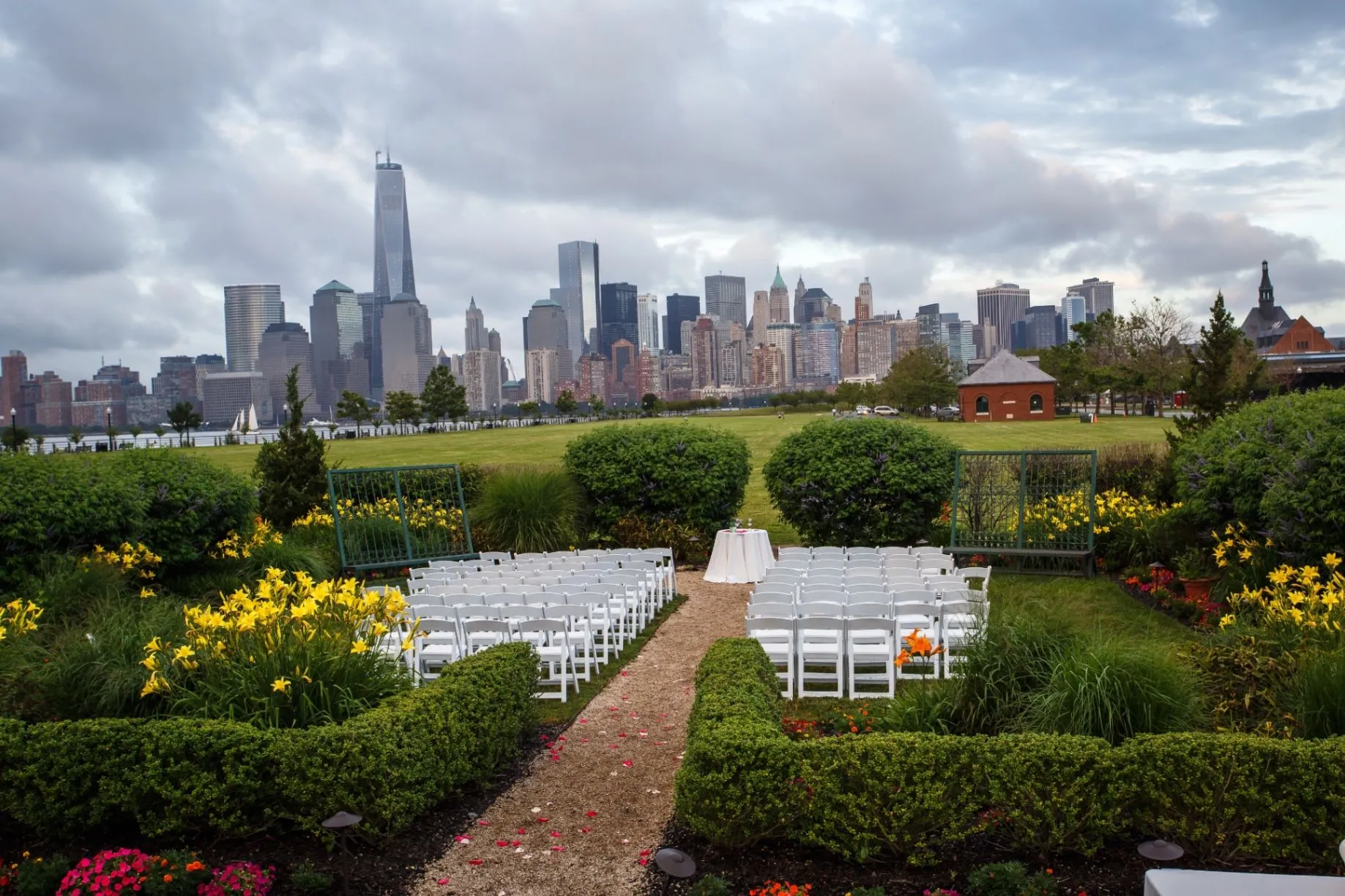 Garden ceremony at Liberty House overlooking New York City